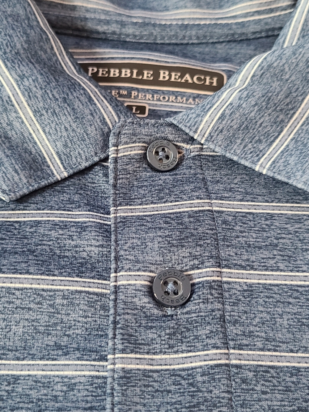 Pebble Beach Men's Navy and White Striped Polo Large Nwot's